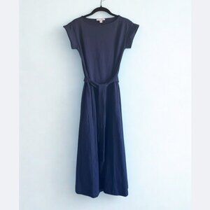 NWT Ann Taylor Weekend Navy Blue A-Line Tie Waist Casual Midi Dress with Pockets